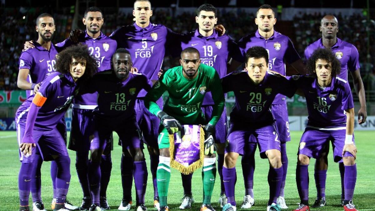 Emirati Al-Ain club's players pose for a picture during their Asian Champions League football match against Iranian Zobahan club at Foolad Shahr Stadium in Isfahan on May 25, 2016.
MEHDI ZARE / AFP
