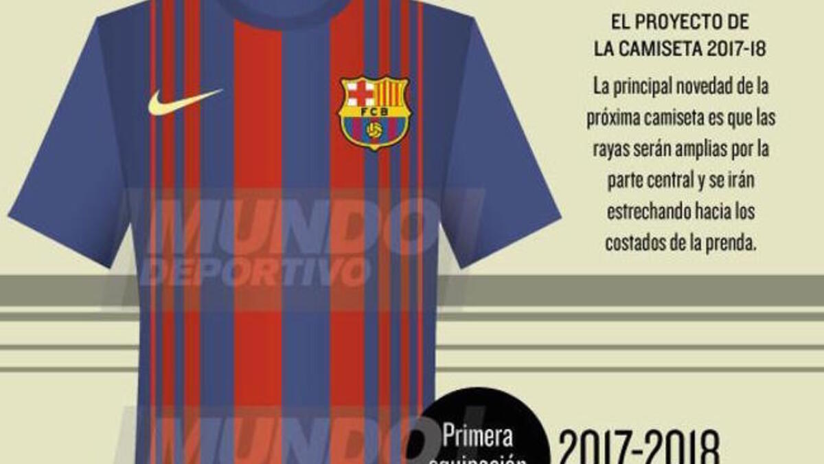 صورة سربتها صحيفة "إل موندو ديبورتيفو" الإسبانية كشفت خلالها القميص الذي سيرتديه لاعبو برشلونة موسم 2017-2018.