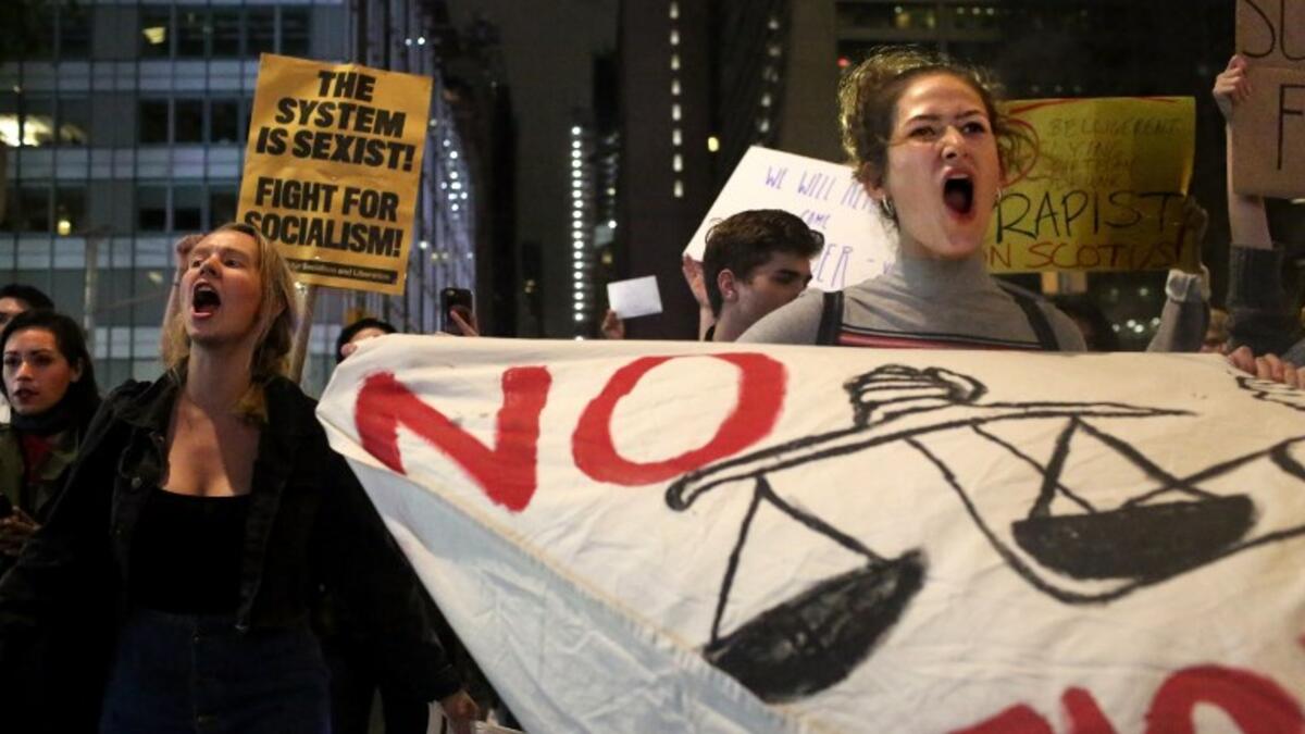 Protesters march from Union Square to Times Square in a demonstration against Supreme Court Nominee Brett Kavanaugh on October 6, 2018 in New York City. (Yana Paskova/Getty Images/AFP)
