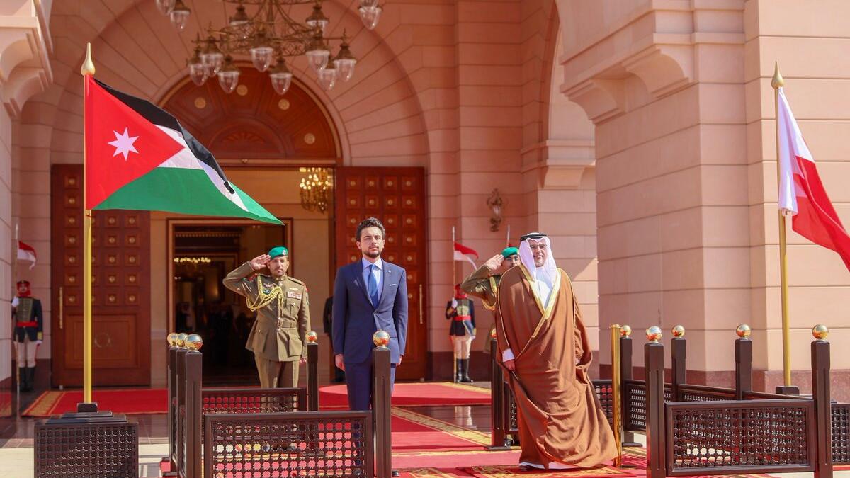 An official welcoming ceremony is held for the Crown Prince, at Al Qudaibiya Palace in Manama.
(Twitter/@RHCJO)