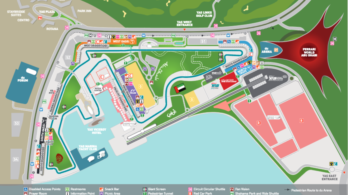 خصصت إدارة الحلبة ياس عشرة آلاف موقف لأصحاب التذاكر العامة، وعمدت على أن تقتصر المواقف في ياس مول 6 آلاف موقف ومنتزه ياس أربعة آلاف موقف، من أجل راحة الجماهير