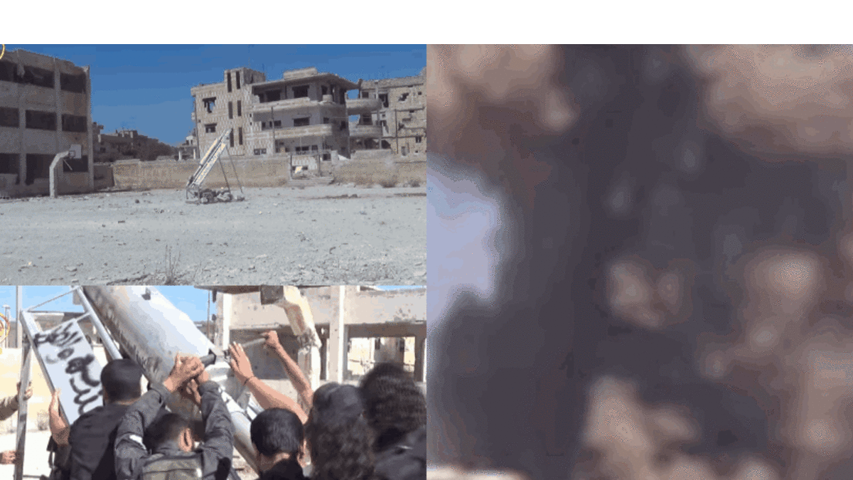 The “Qa’Qa’ rocket” is just one of many improvised rocket-assisted munitions (IRAMs) being used in the conflict. First introduced in the Southern Front’s offensive on the regime-held parts of Daraa, the Qa’Qa’ rocket is notable for its recent introduction and the fact that it takes seven able-bodied young men to move.