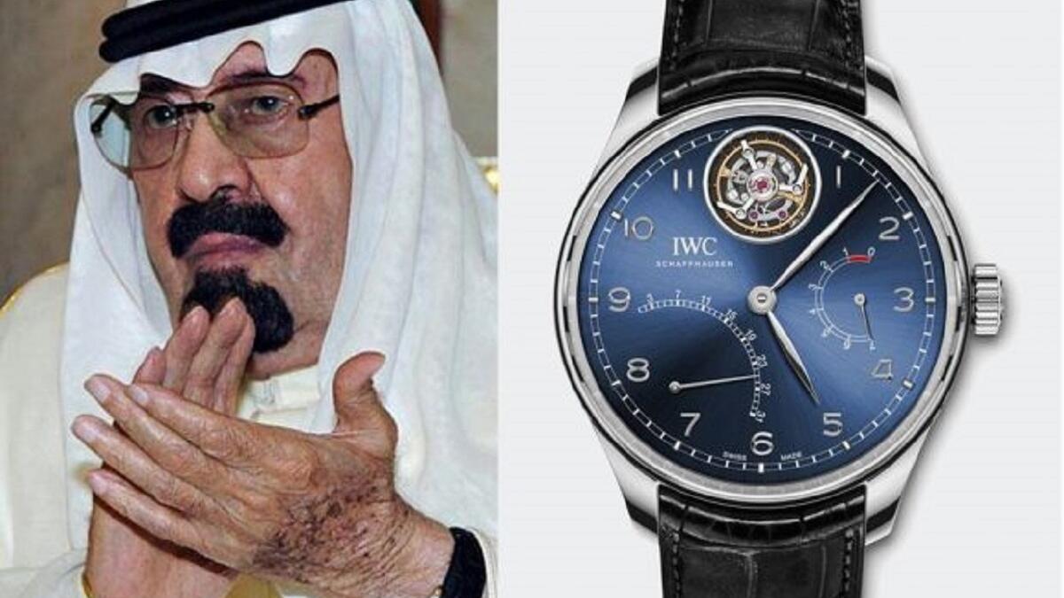 الملك عبدالله بن عبدالعزيز -رحمه الله-  كان يرتدي ساعة IWC Portuguese Tourbillon Mystere بلغ سعرها 106,680 دولار.