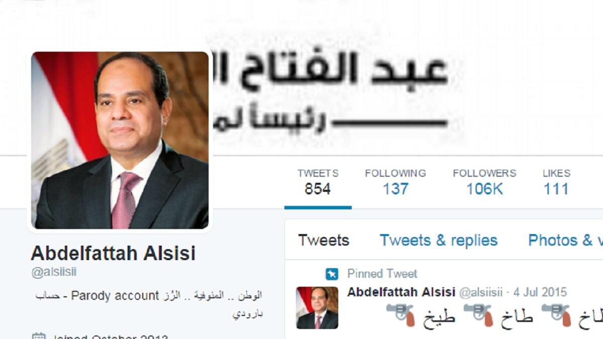 مثل الفنان لكل سياسي متابعيه في مواقع التواصل الاجتماعي لكن الأمر الجديد ان يكون للرئيس صفحة وهمية يديرها أحد المواطنين وتملك عدد كبير من المتابعين يتفاعلون معها بشكل كبير مثل حساب الرئيس السيسي الوهمي على تويتر.