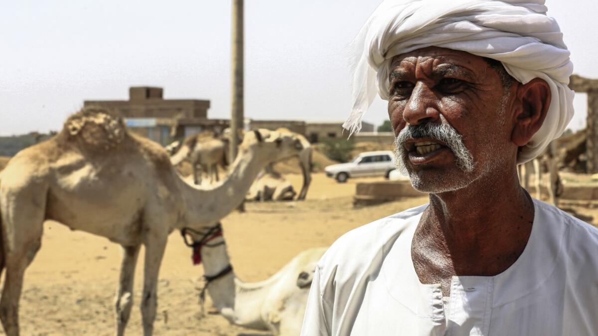A camel trader gives an interview at El-Molih camel market west of the Sudanese capital's twin city of Omdurman  ASHRAF SHAZLY / AFP