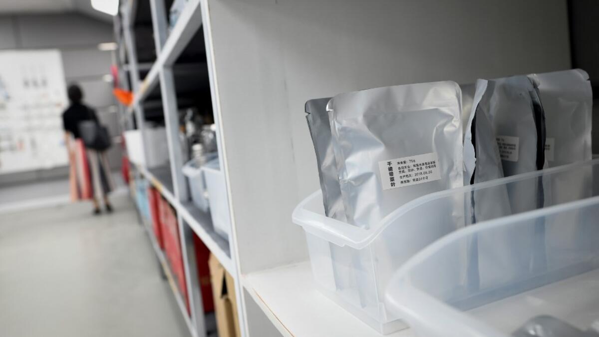 This picture shows food on a shelf at "Mars Base 1", a C-Space Project, in the Gobi desert, some 40 kilometres from Jinchang in China's northwest Gansu province on April 17, 2019. WANG ZHAO / AFP