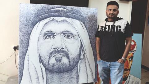 Indian Artist Draws Portrait of Sheikh Mohammed in 2020 Expo