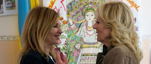 Jill Biden Meets First Lady Olena Zelenska in a School Shelter in Ukraine 