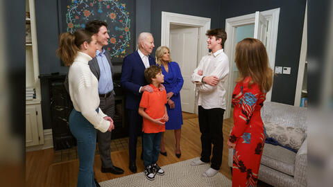 Trudeau's son welcomes Biden in dirty socks