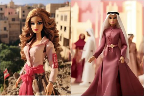 الشيخة باربي تطهو الكبسة الوردية بالعباءة والنقاب.. وصغير الماعز يرافقها