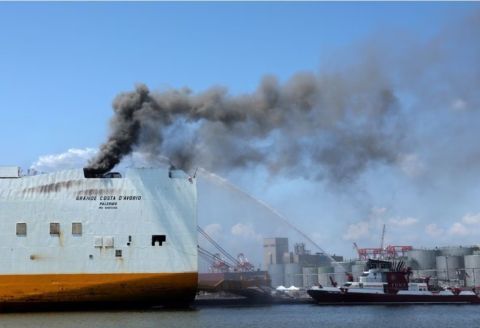 A massive fire in the middle of the sea 