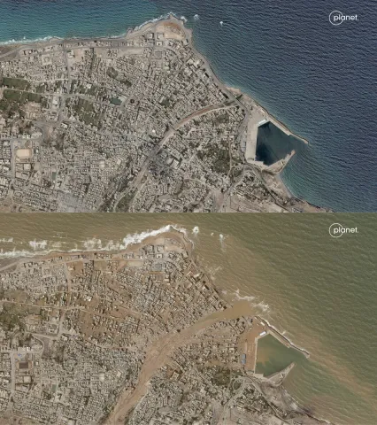 Before and after pictures of destruction after floods in Libya