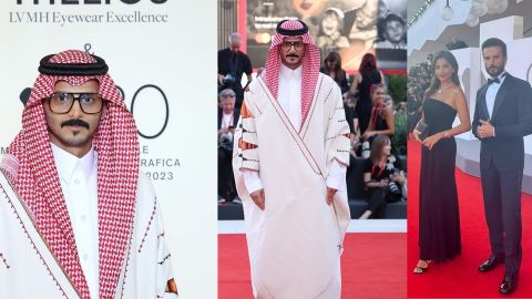 ديميت أوزديمير بتنورة من فالنتينو وريا أبي راشد بفستان أبيض في مهرجان فينسيا