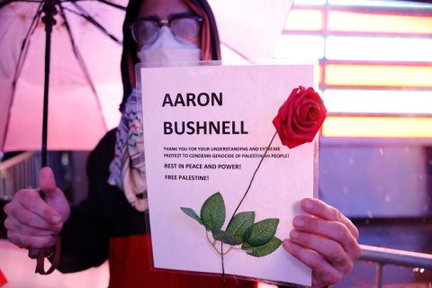 US veterans burn uniforms at vigil for Aaron Bushnell