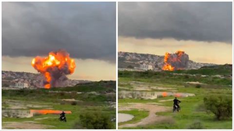 Man on motorcycle shocked by Israeli airstrike in Lebanon