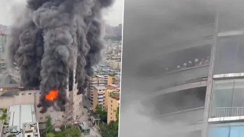 بالفيديو...حريق ضخم بمركز تجاري بالصين ومصرع 16 شخصا