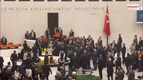 Watch: Fistfight at Turkish parliament's Can Atalay session