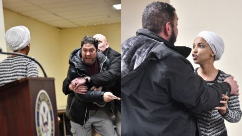 Video: Man sprays Ilhan Omar with unknown substance