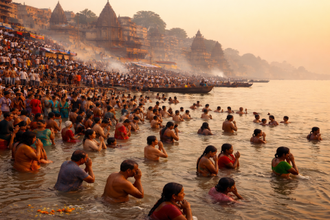 ملايين يستحمّون في نهر الغانج للتطهير الروحي