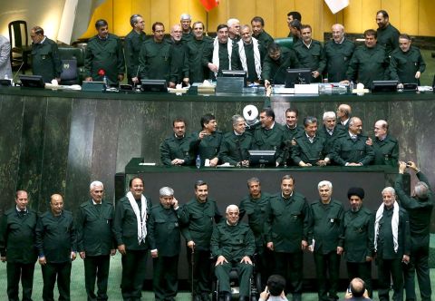 Iranian lawmakers attend parliament in IRGC uniform, chant 'Death to America'