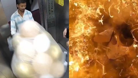 Terrifying video: Balloons catch fire inside elevator in India