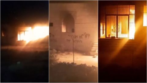 Israeli settlers set a mosque on fire southern Nablus