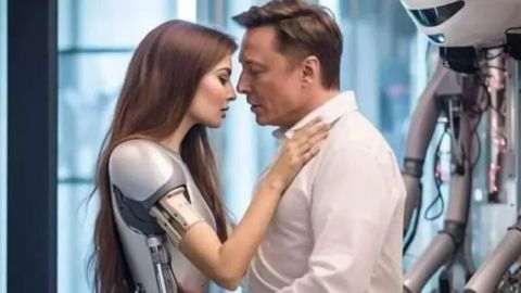 Picture of Musk, robot kissing goes viral
